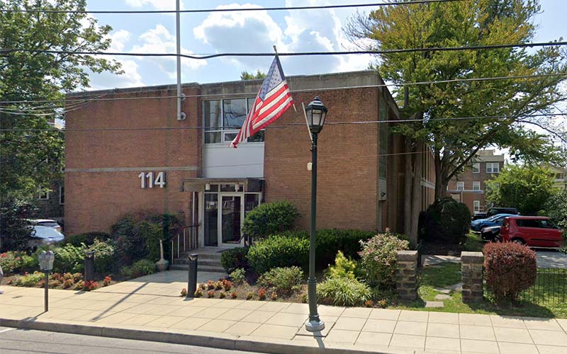 modern-style two-story orange brick building