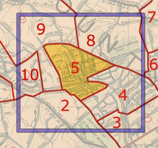 map with separate map plates outlined, and a square indicating the map area and plates being used