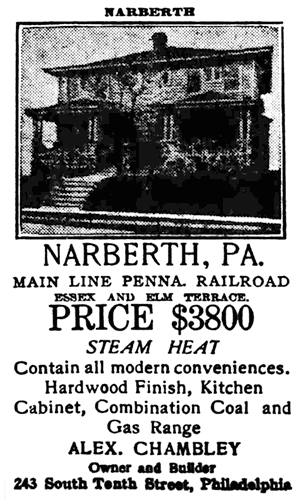 small newspaper ad with photo of twin house