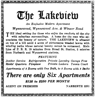 1925 newspaper ad for the Lakeview apartments