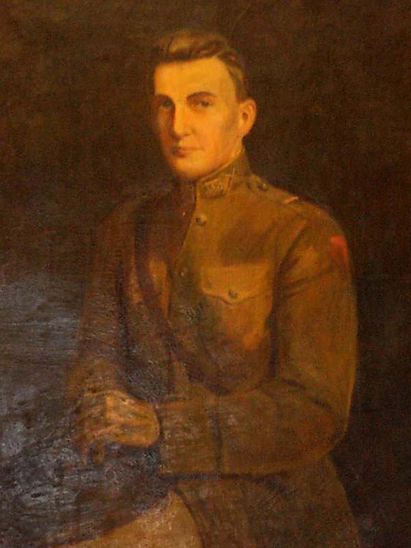 half-length oil painting of young man in WWI army uniform