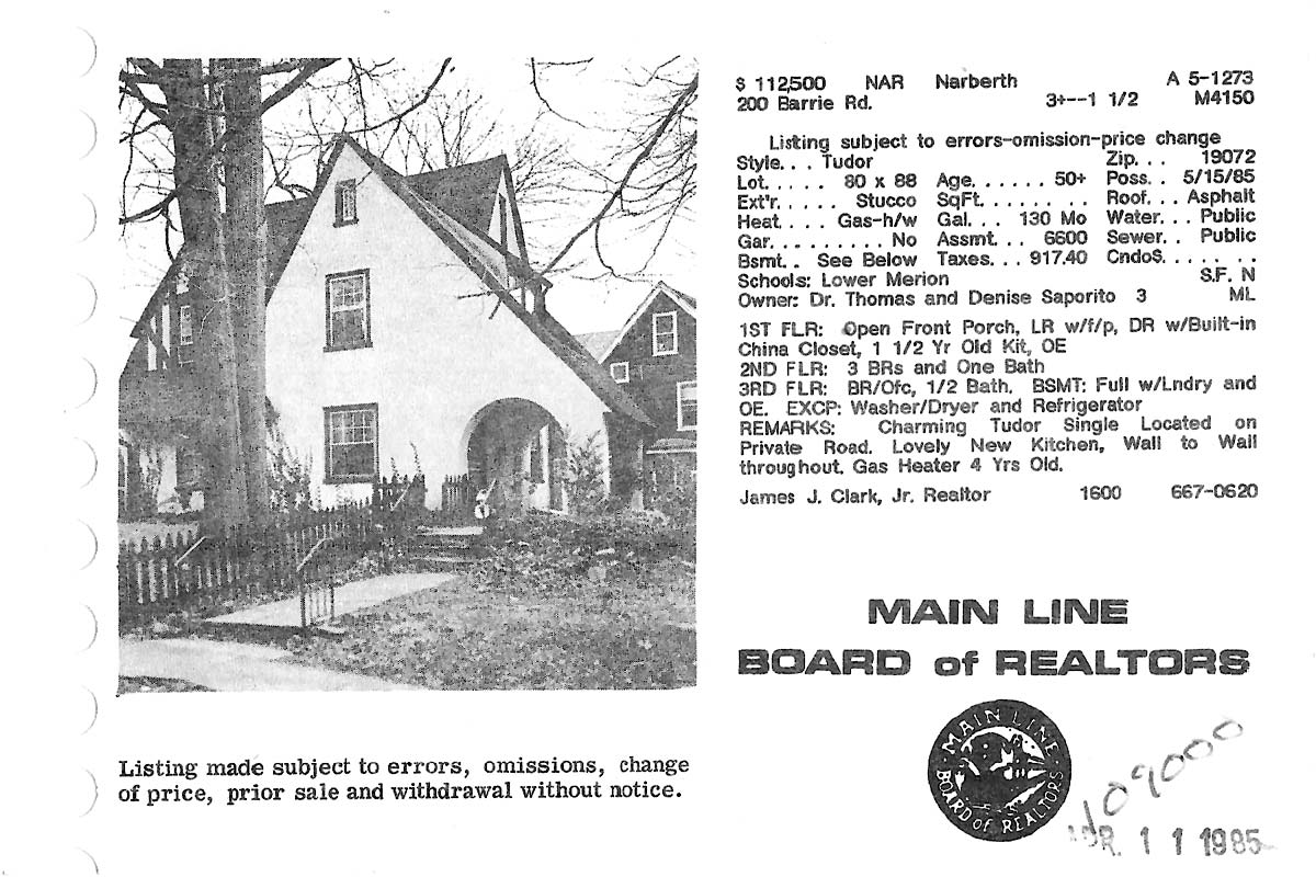 200 Barrie Road real estate listing, 1985