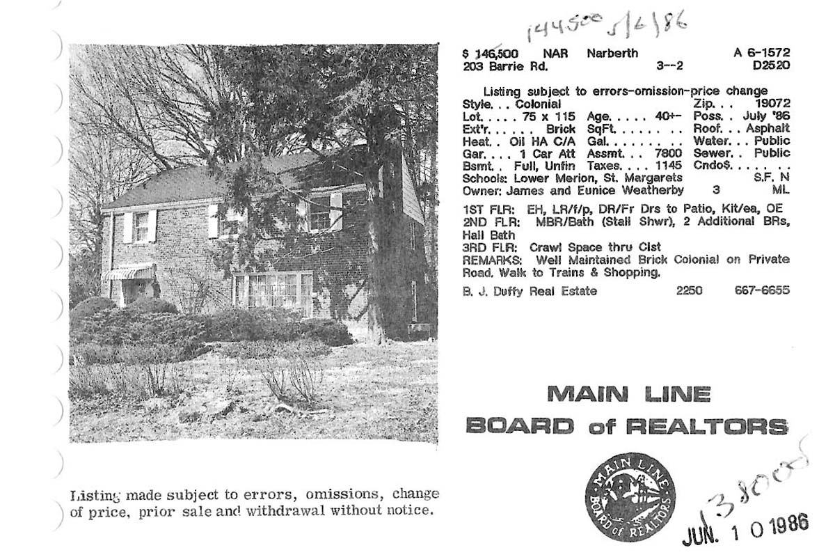 203 Barrie Road real estate listing, 1986