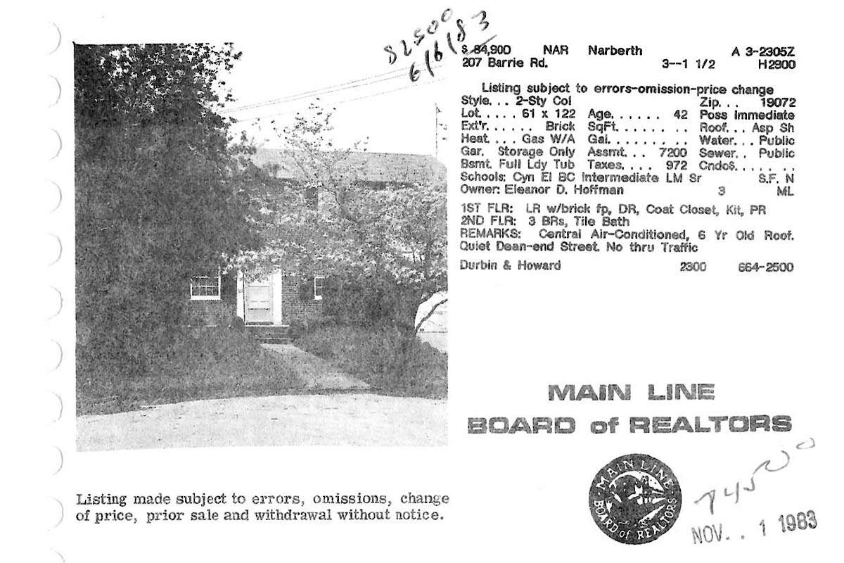 207 Barrie Road real estate listing, 1983
