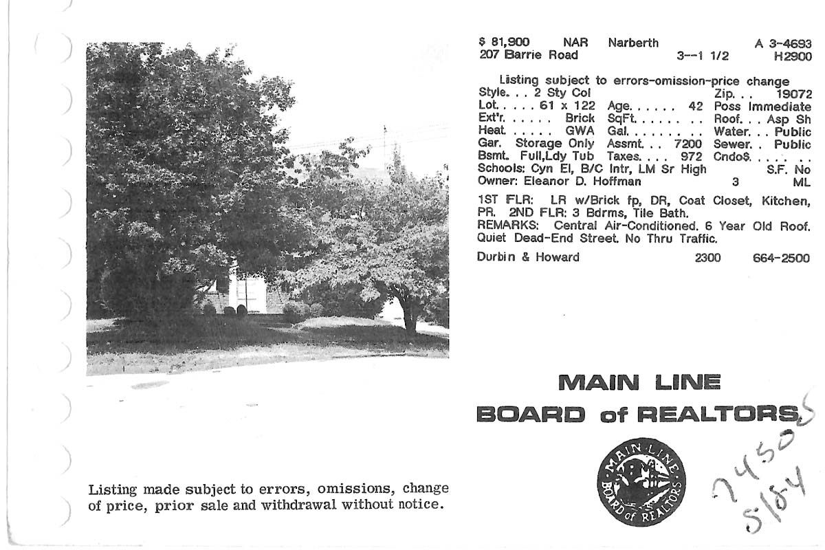 207 Barrie Road real estate listing, 1983