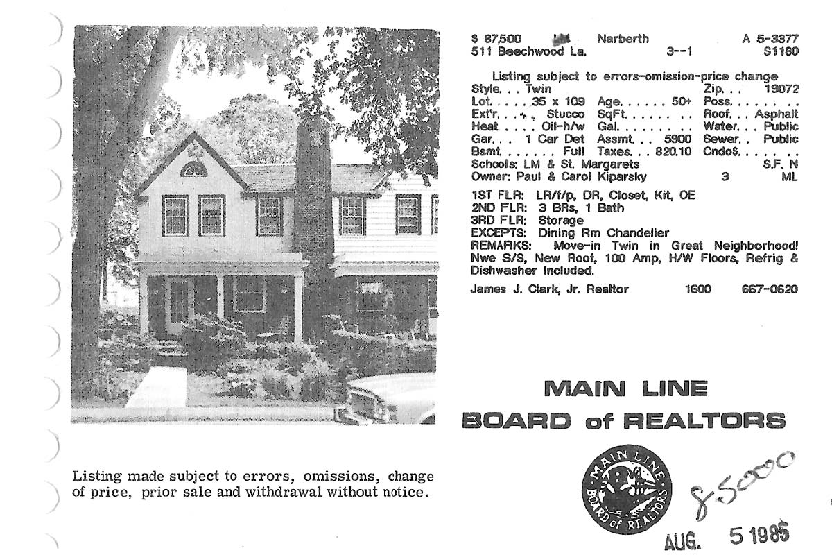 511 Beechwood Lane real estate listing, 1985