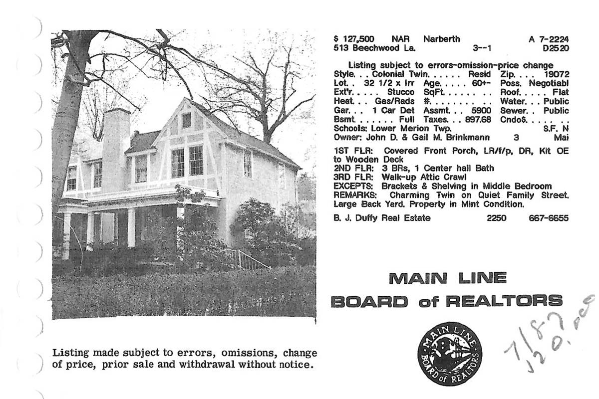 513 Beechwood Lane real estate listing, 1987