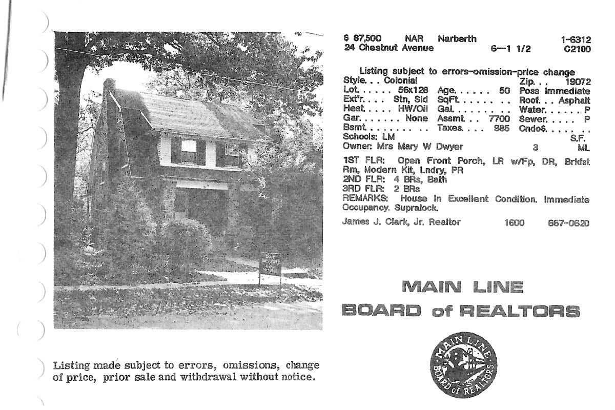 24 Chestnut Avenue real estate listing, 1981