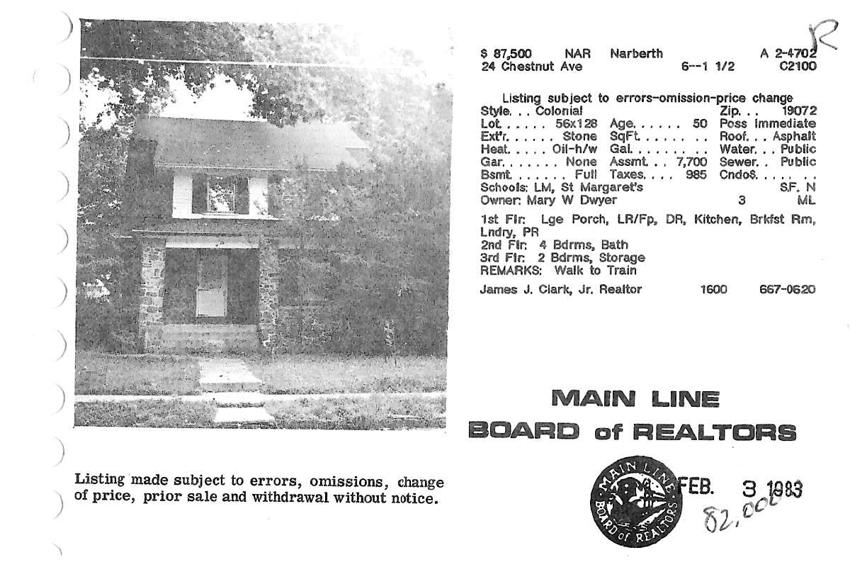24 Chestnut Avenue real estate listing, 1982