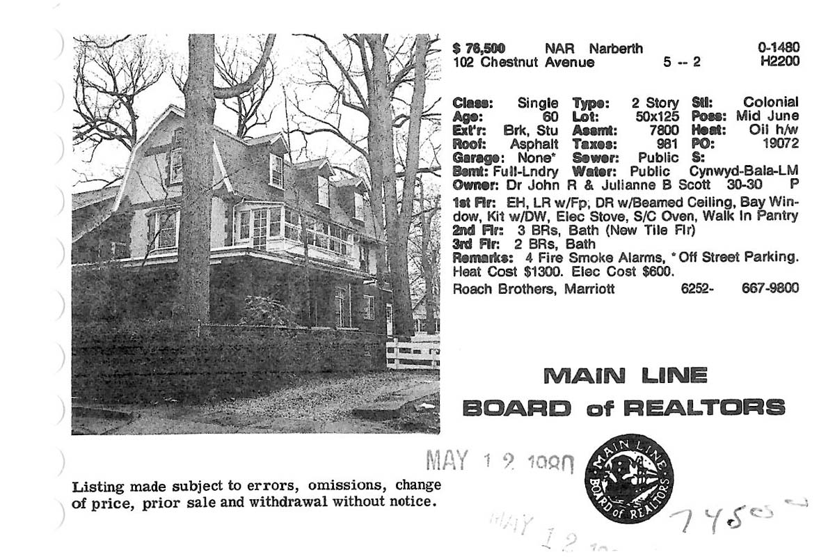 102 Chestnut Avenue real estate listing, 1980