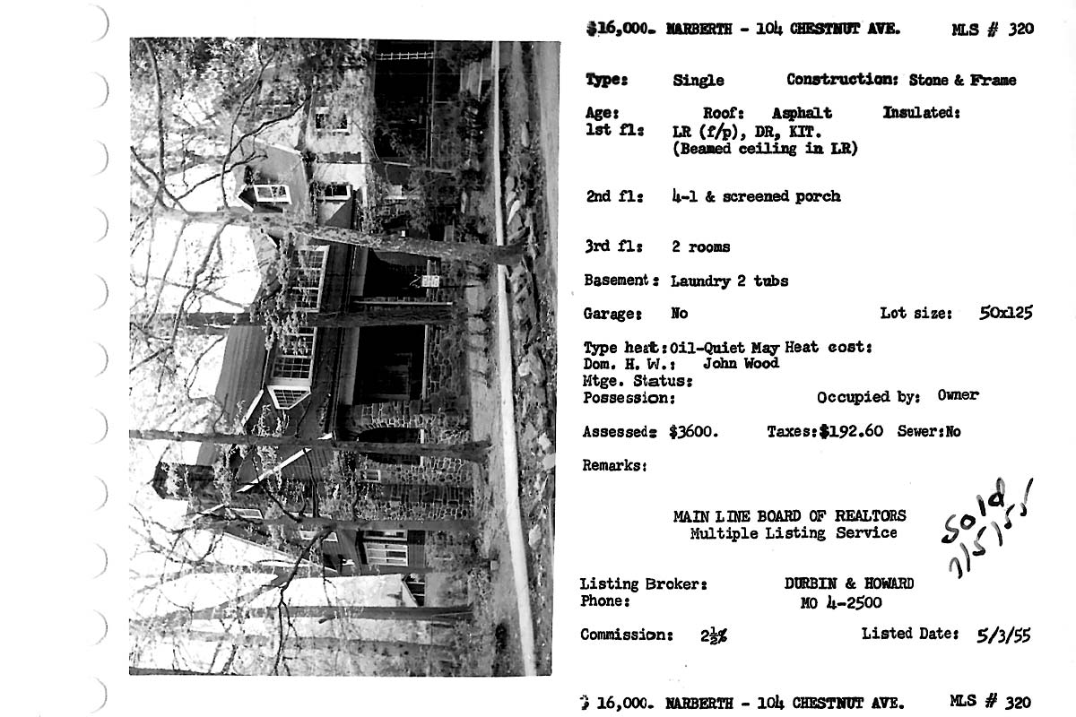 104 Chestnut Avenue real estate listing, 1955