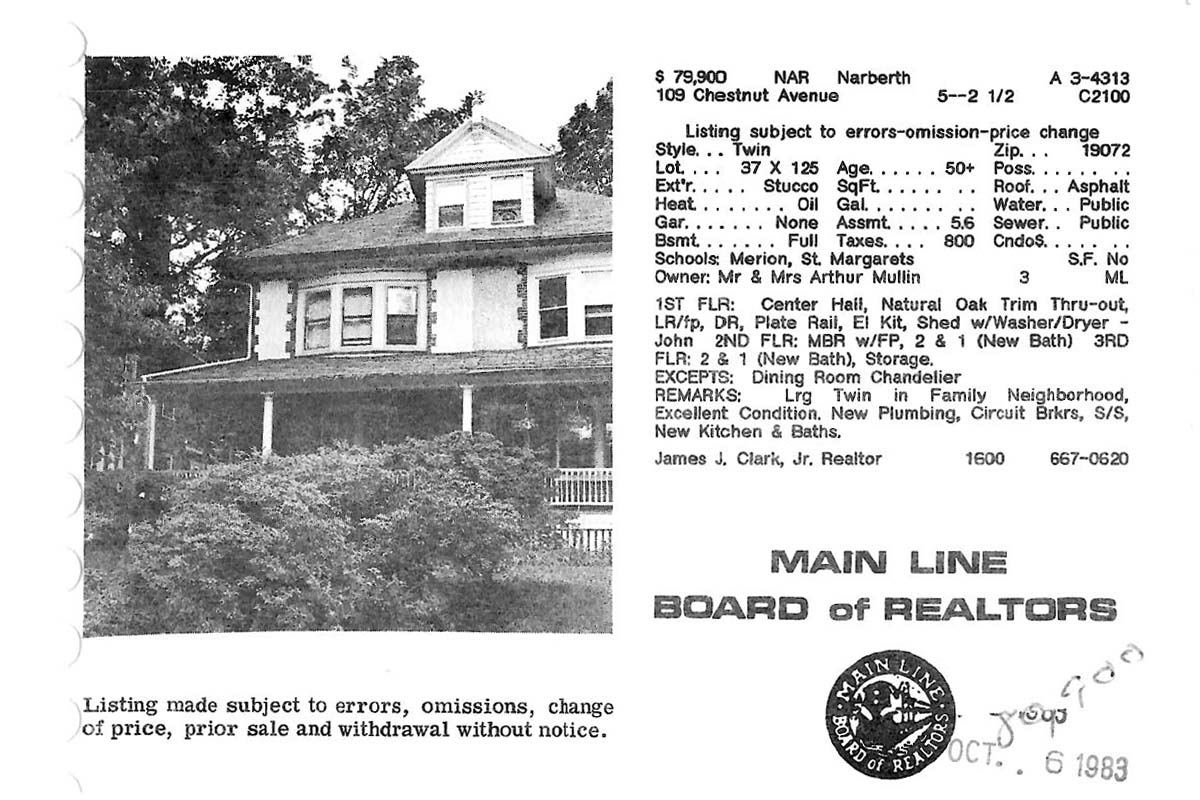 109 Chestnut Avenue real estate listing, 1983