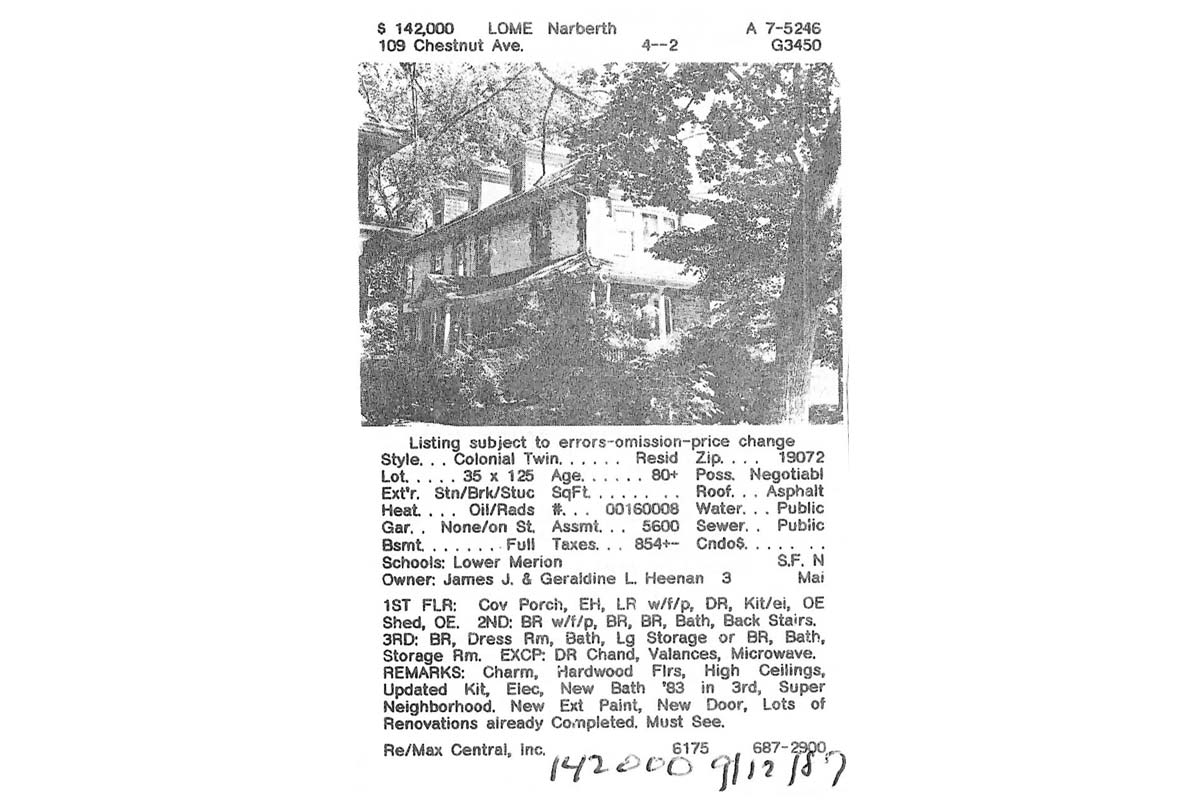 109 Chestnut Avenue real estate listing, 1987