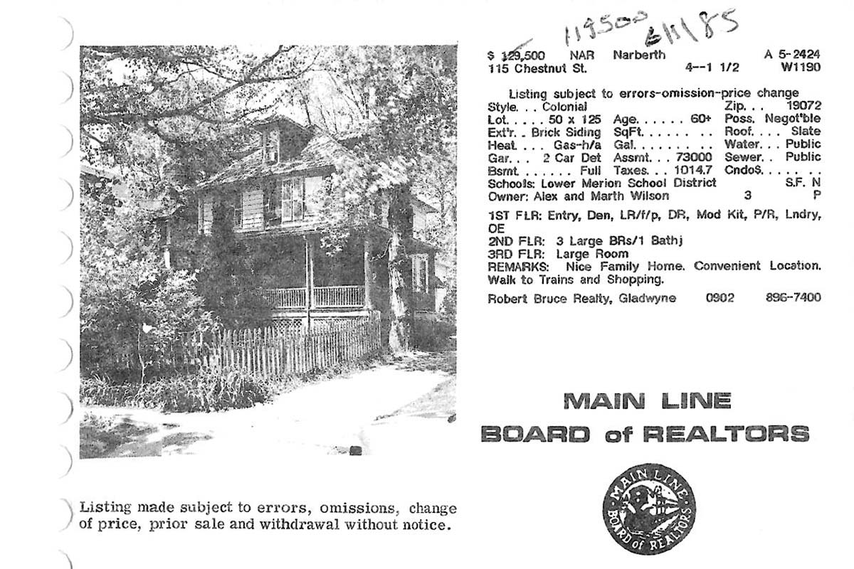 115 Chestnut Avenue real estate listing, 1985