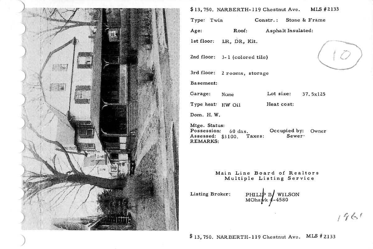 119 Chestnut Avenue real estate listing, 1957