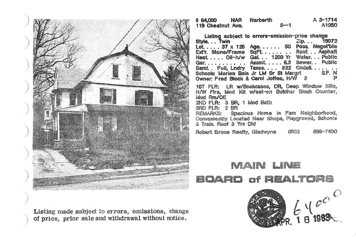 119 Chestnut Avenue real estate listing, 1983
