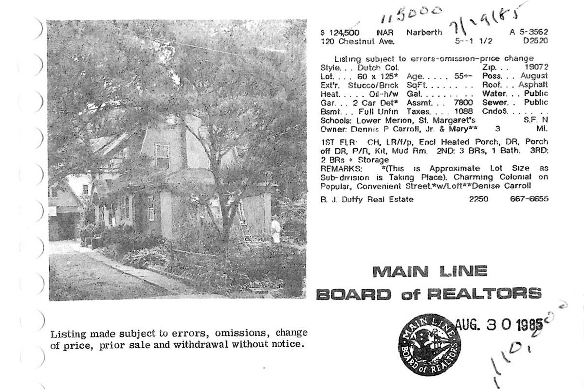 120 Chestnut Avenue real estate listing, 1985