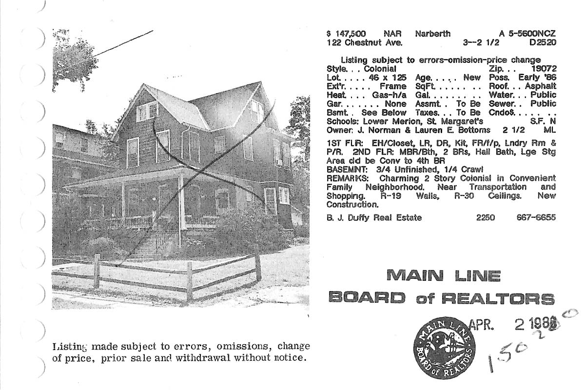 124 Chestnut Avenue real estate listing, 1985