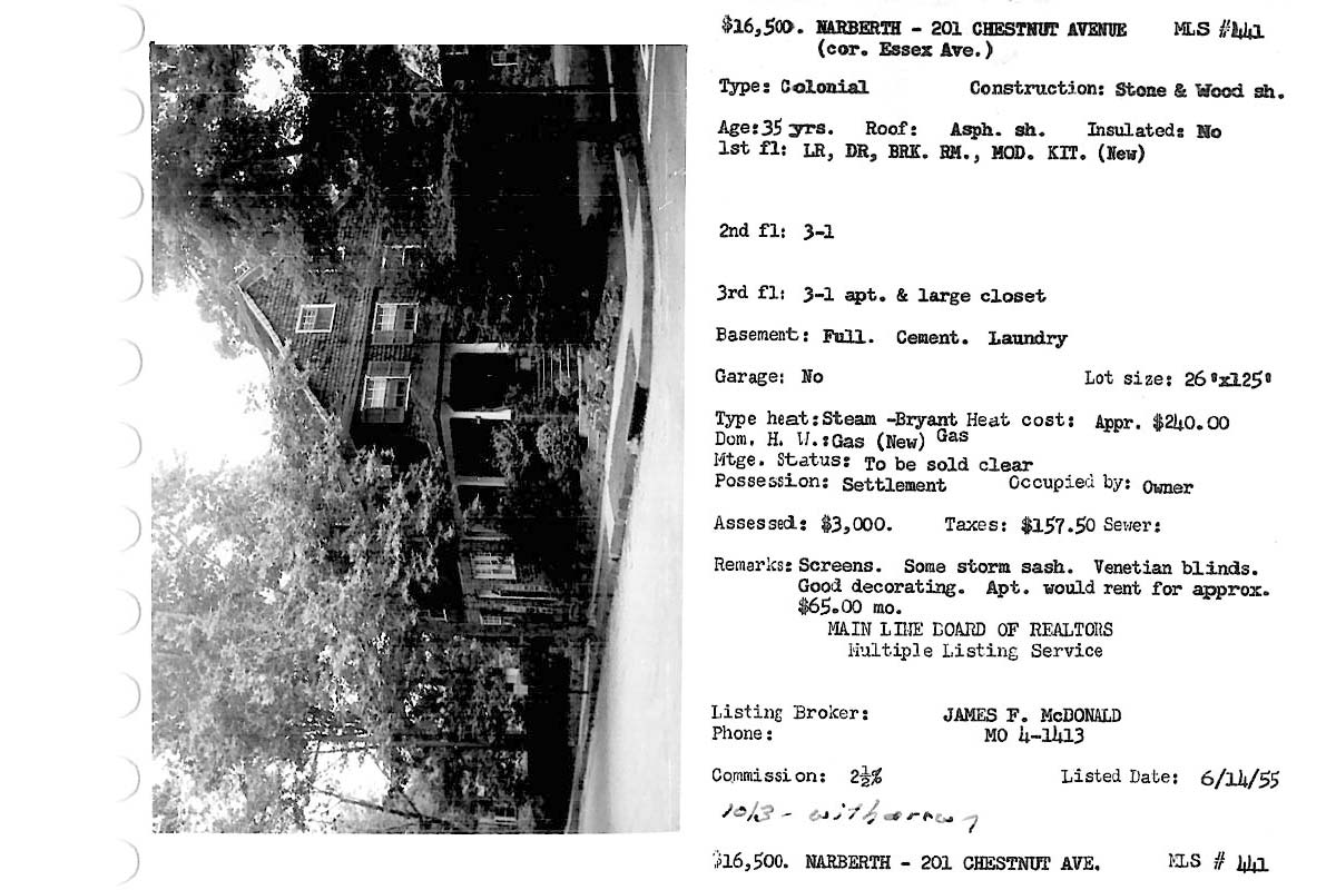 201 Chestnut Avenue real estate listing, 1955