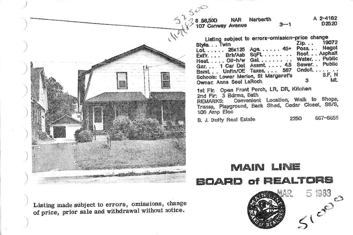 107 Conway Avenue real estate listing, 1983