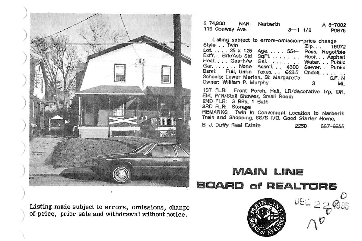 119 Conway Avenue real estate listing, 1985
