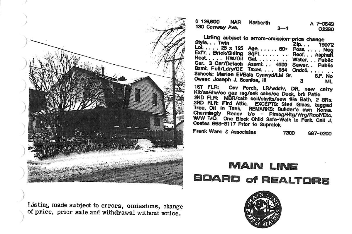 130 Conway Avenue real estate listing, 1987