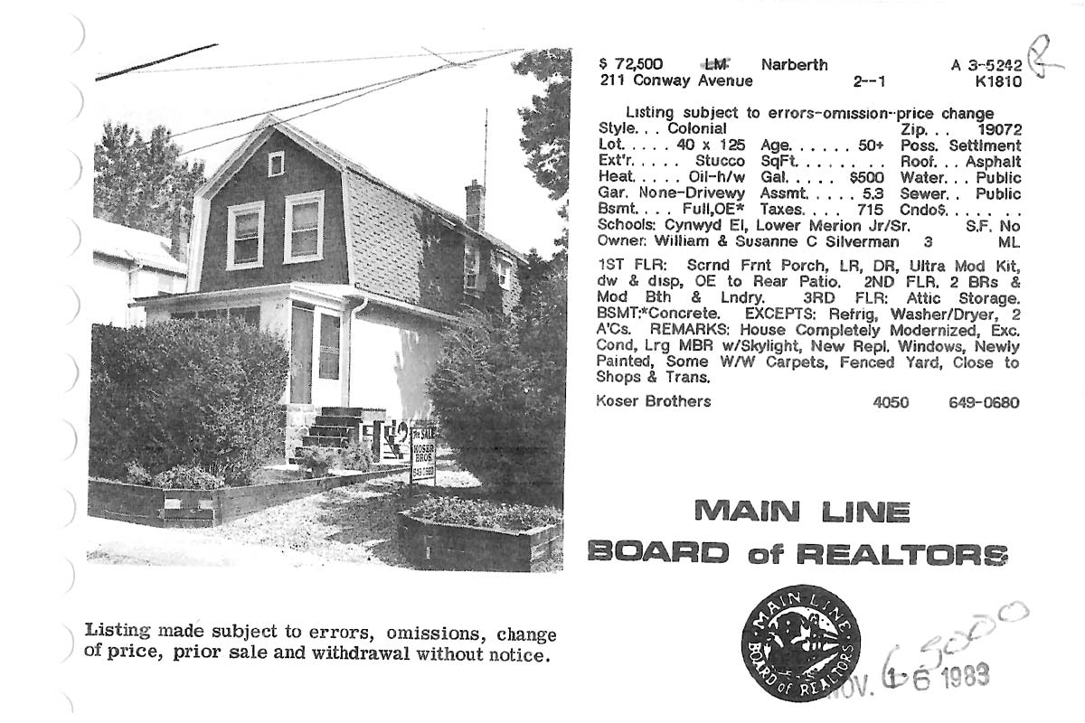 211 Conway Avenue real estate listing, 1983
