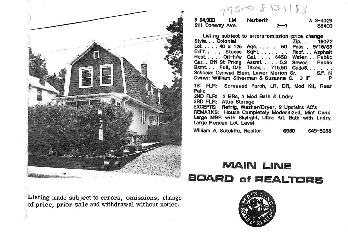211 Conway Avenue real estate listing, 1983