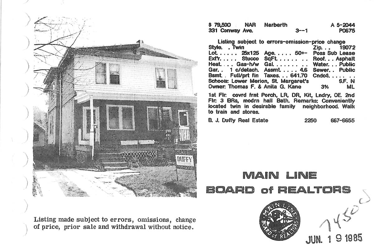 331 Conway Avenue real estate listing, 1985