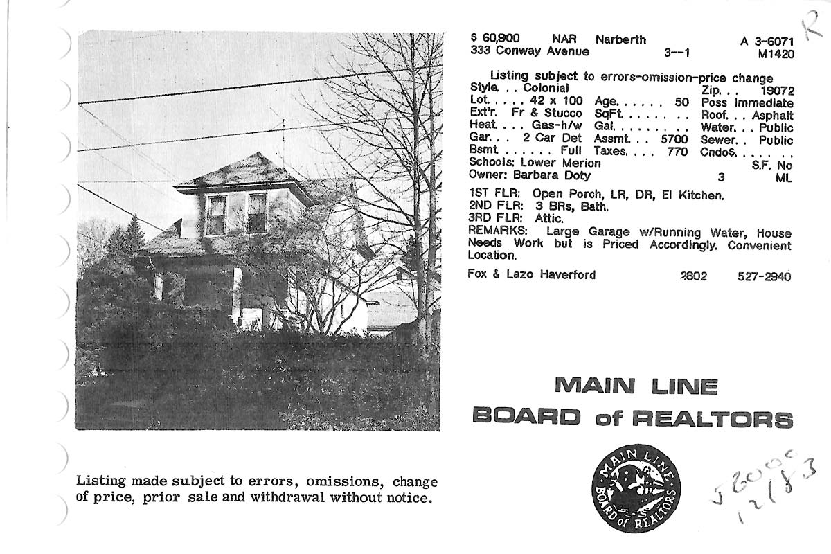 333 Conway Avenue real estate listing, 1983
