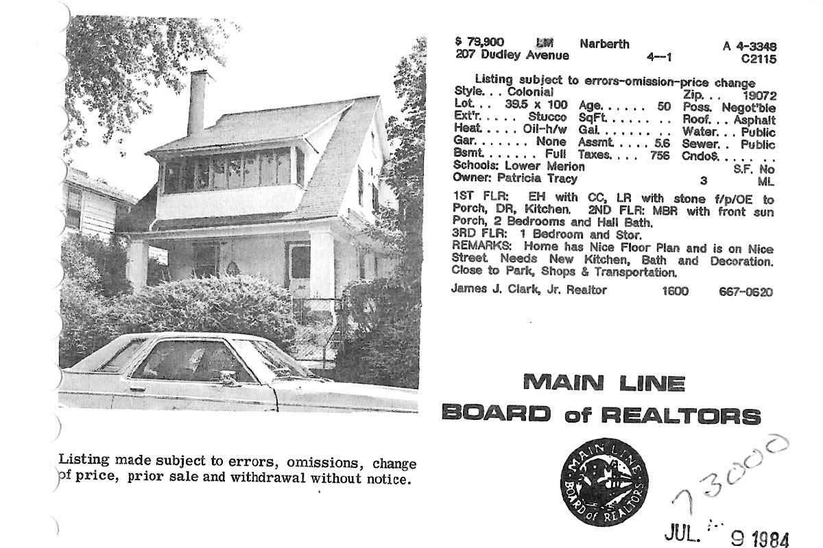207 Dudley Avenue real estate listing, 1984