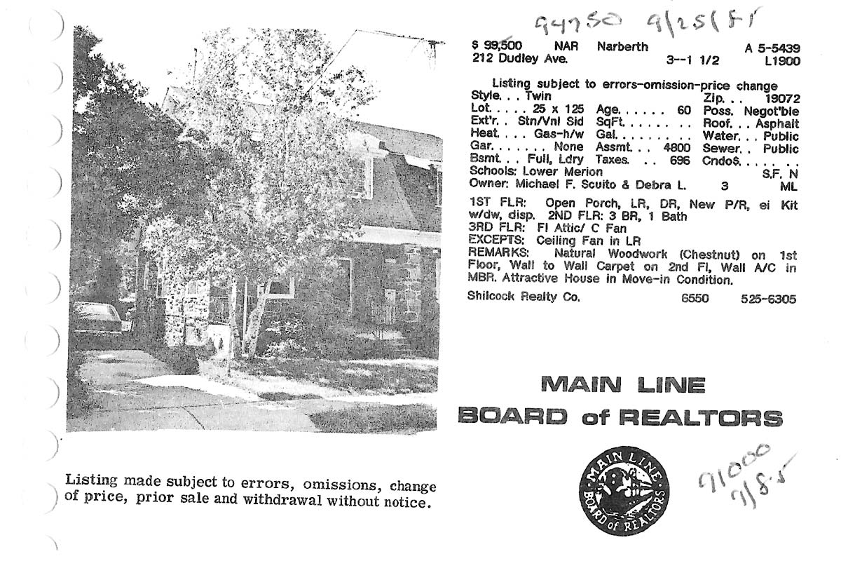 212 Dudley Avenue real estate listing, 1985