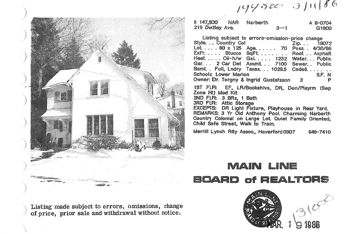 219 Dudley Avenue real estate listing, 1986