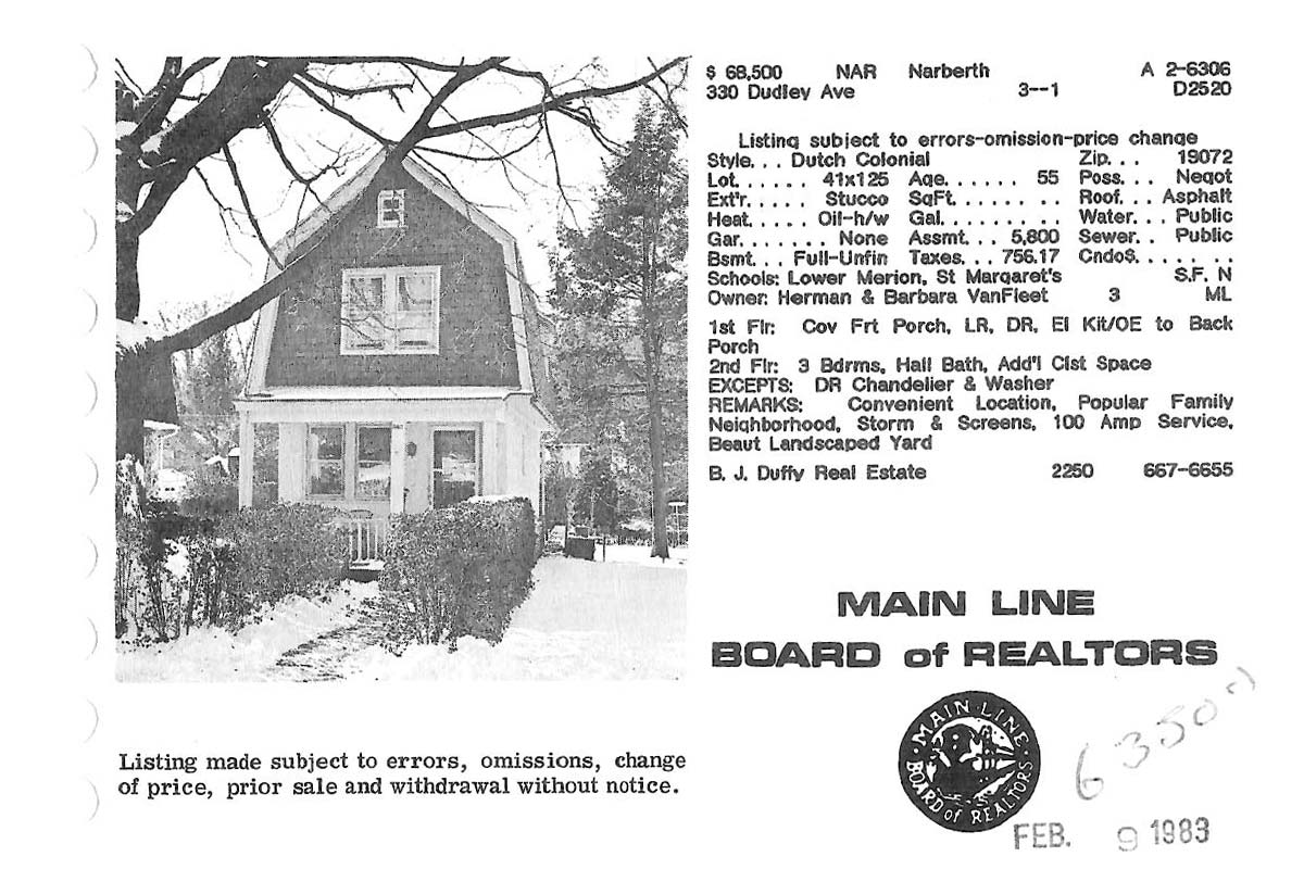 330 Dudley Avenue real estate listing, 1983