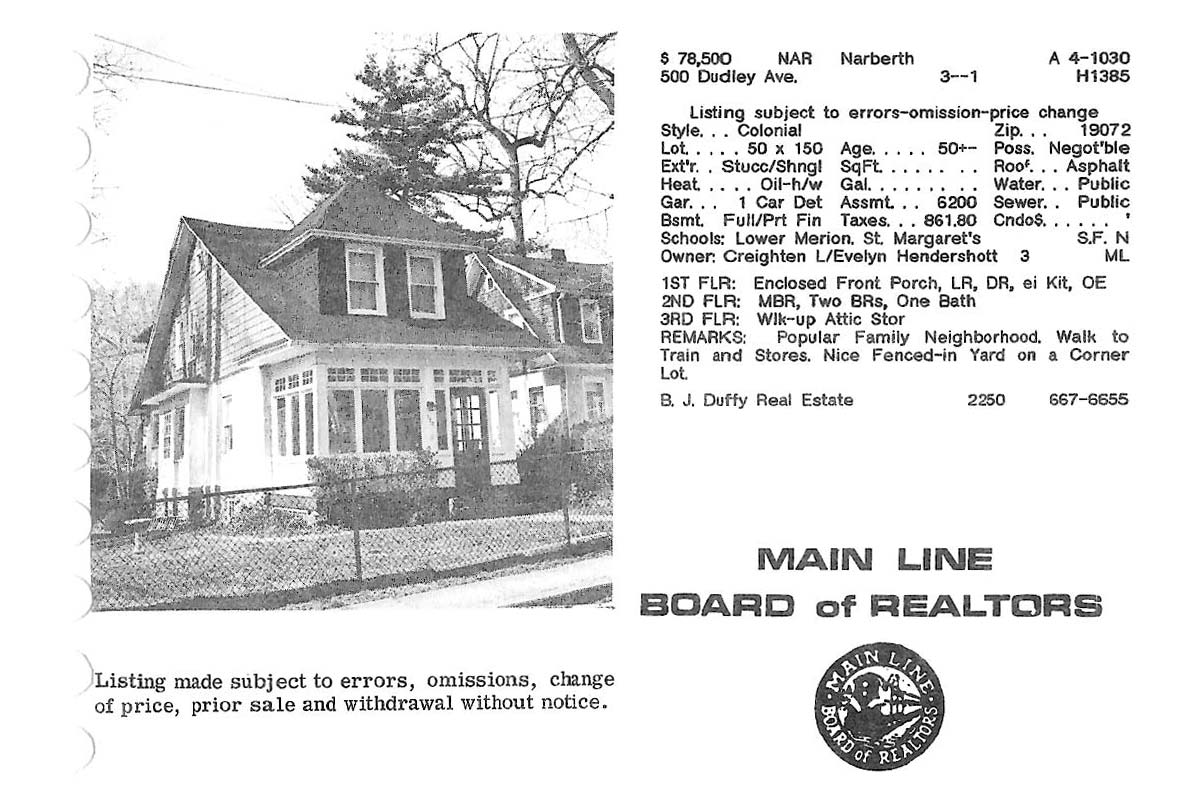 500 Dudley Avenue real estate listing, 1984