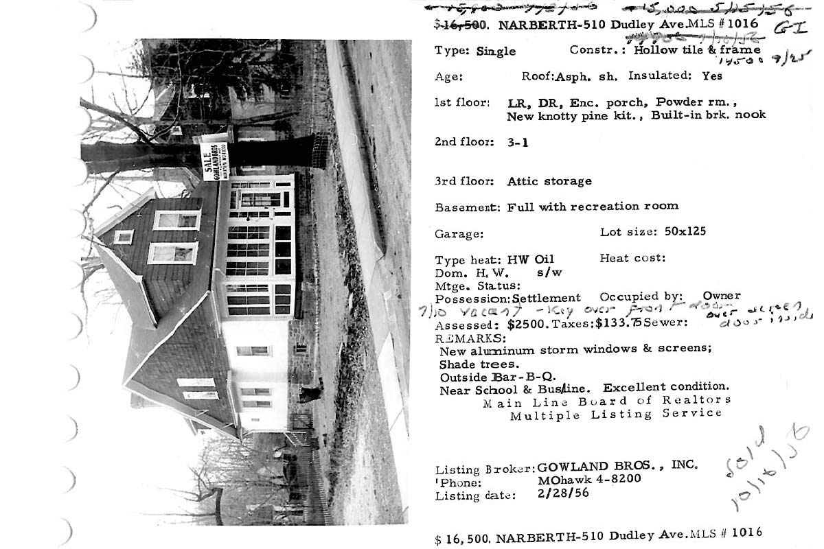 510 Dudley Avenue real estate listing, 1956