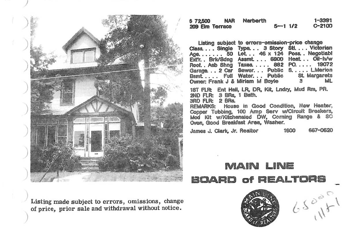 209 Elm Terrace real estate listing, 1981