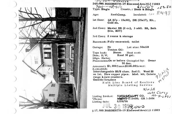 19 Elmwood Avenue real estate listing, 1956