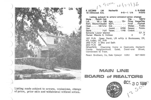 10 Elmwood Avenue real estate listing, 1986