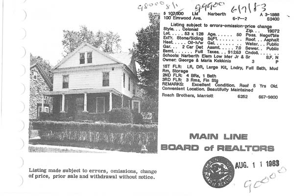 100 Elmwood Avenue real estate listing, 1983