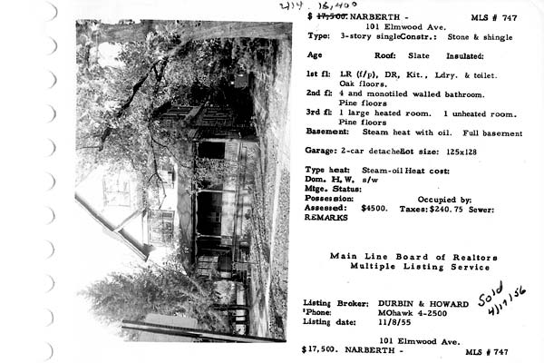 101 Elmwood Avenue real estate listing, 1955
