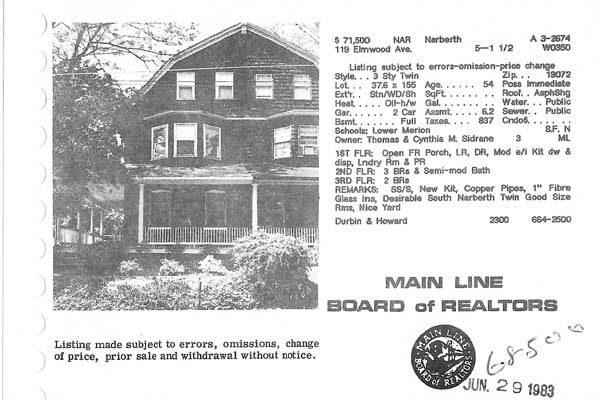 119 Elmwood Avenue real estate listing, 1983