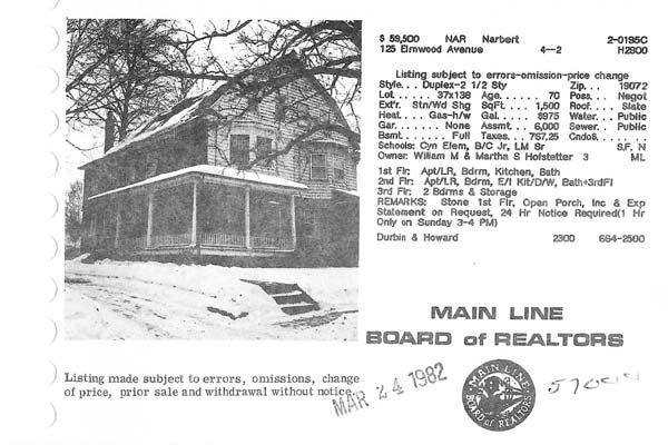 125 Elmwood Avenue real estate listing, 1982
