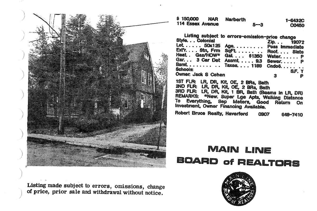 114 N. Essex Avenue real estate listing, 1981