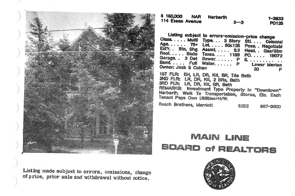 114 N. Essex Avenue real estate listing, 1981