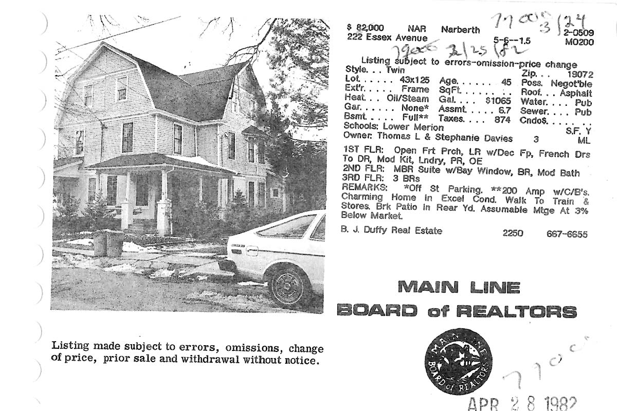 222 N. Essex Avenue real estate listing, 1982