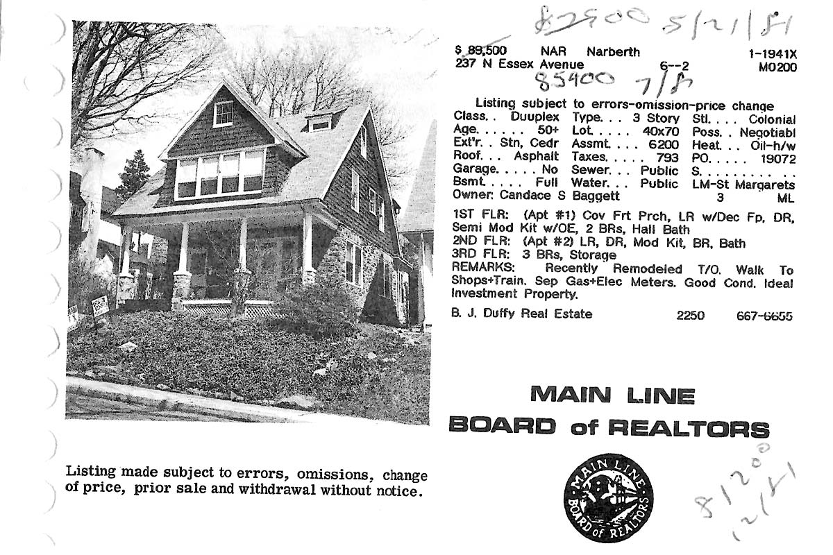 237 N. Essex Avenue real estate listing, 1981