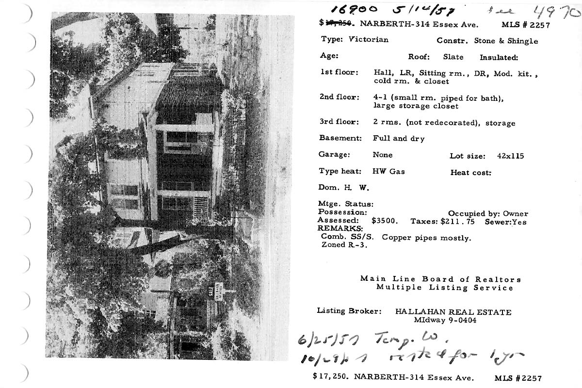 314 N. Essex Avenue real estate listing, 1959