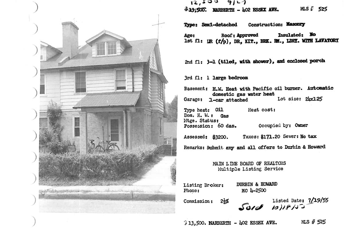 402 N. Essex Avenue real estate listing, 1955