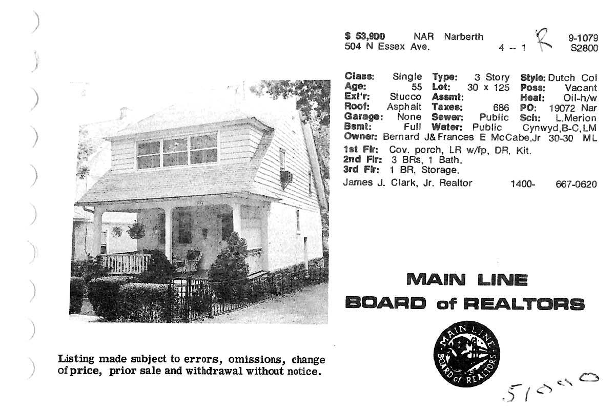 504 N. Essex Avenue real estate listing, 1979